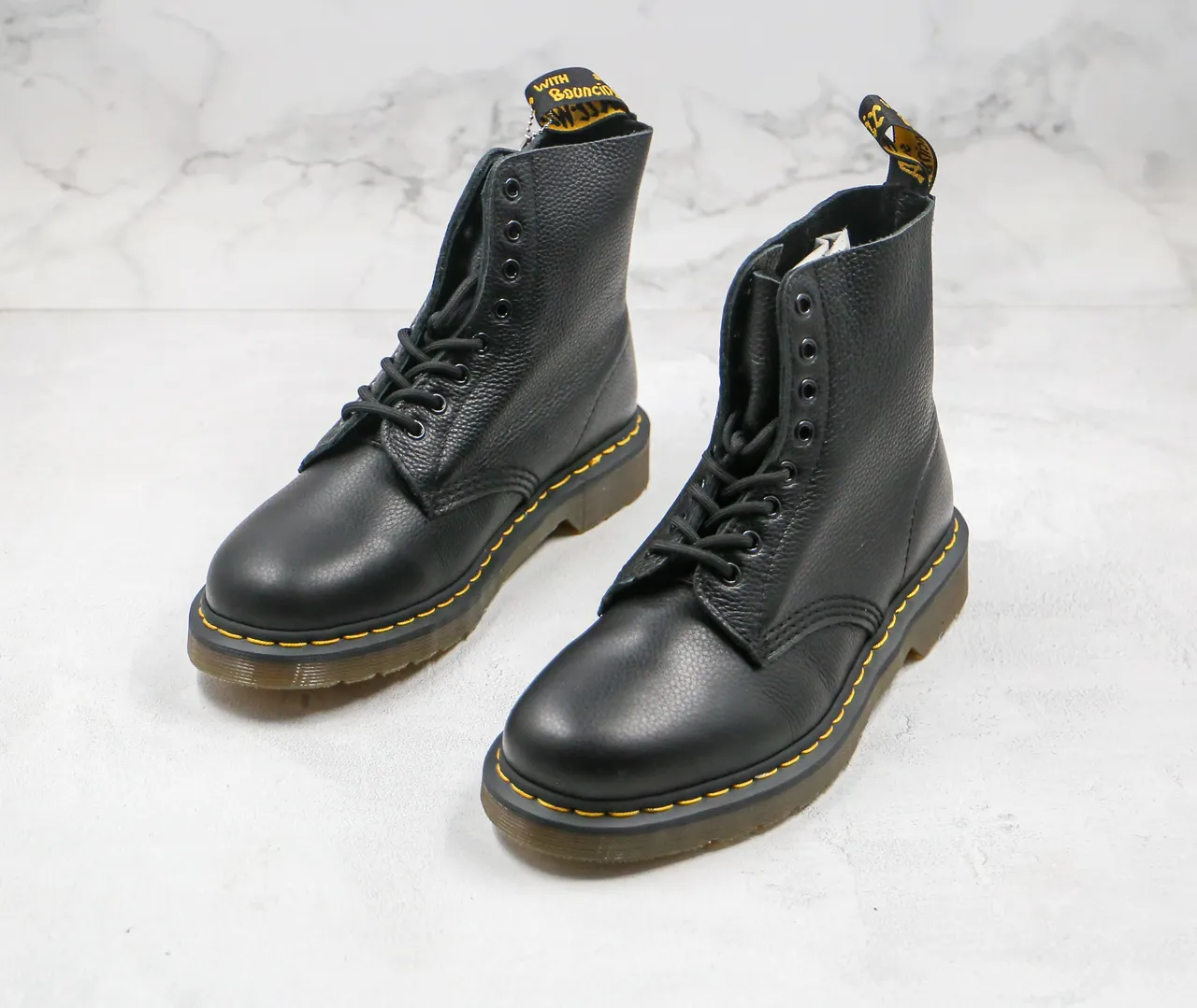Dr. Martens 1460 Black Pebbled Leather Yellow Stitch Martin Boots 9