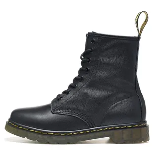 Dr. Martens 1460 Botas Martin de cuero negro suave con costura amarilla