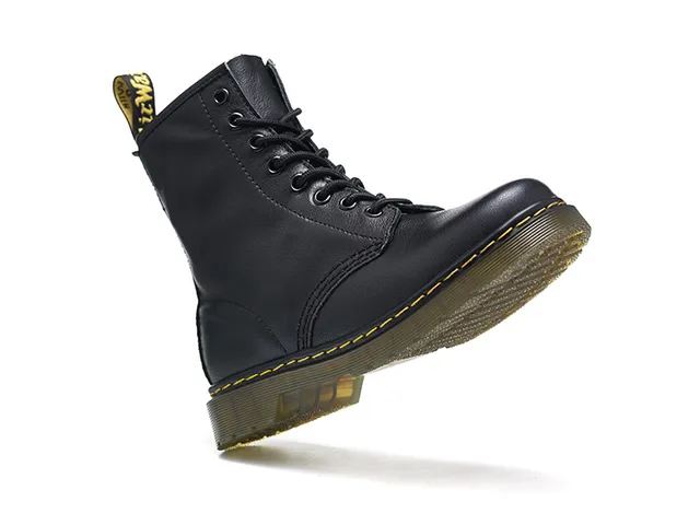 Dr. Martens 1460 Black Smooth Leather Yellow-Stitched Martin Boots 2