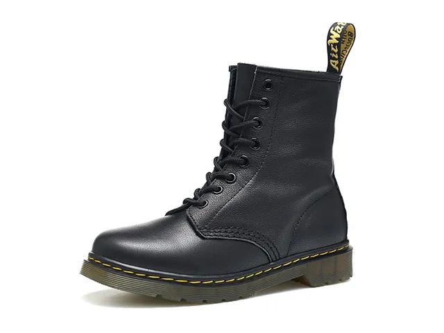 Dr. Martens 1460 Black Smooth Leather Yellow-Stitched Martin Boots 5