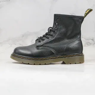 Dr. Martens 1460 Black Smooth Leather Yellow Welt Martin Boots