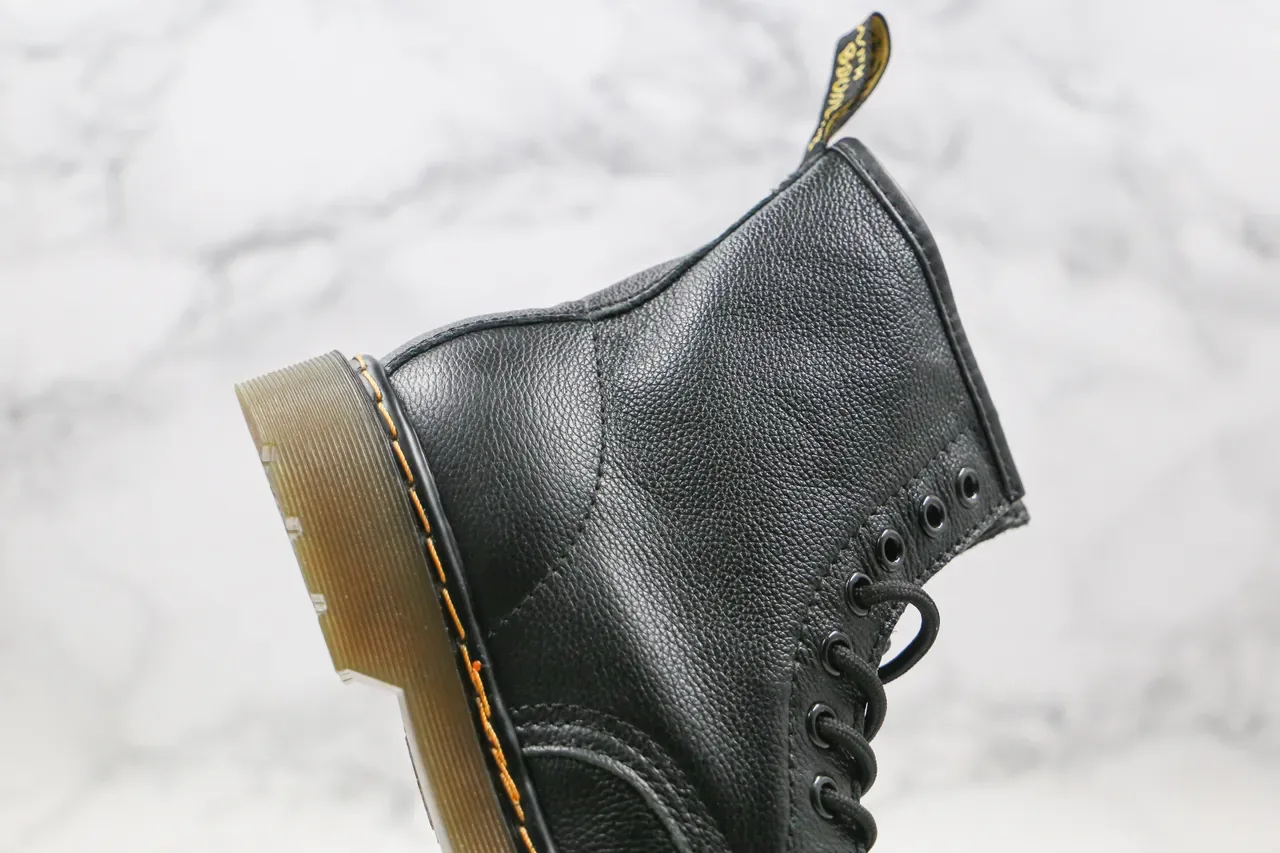 Dr. Martens 1460 Black Smooth Leather Yellow Welt Martin Boots 6