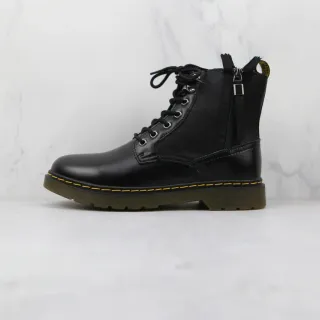 Dr. Martens Black Yellow Smooth Leather Side Zipper Martin Boots