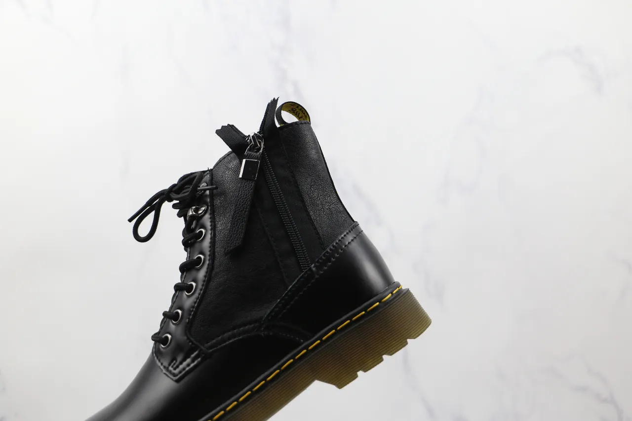 Dr. Martens Black Yellow Smooth Leather Side Zipper Martin Boots 3