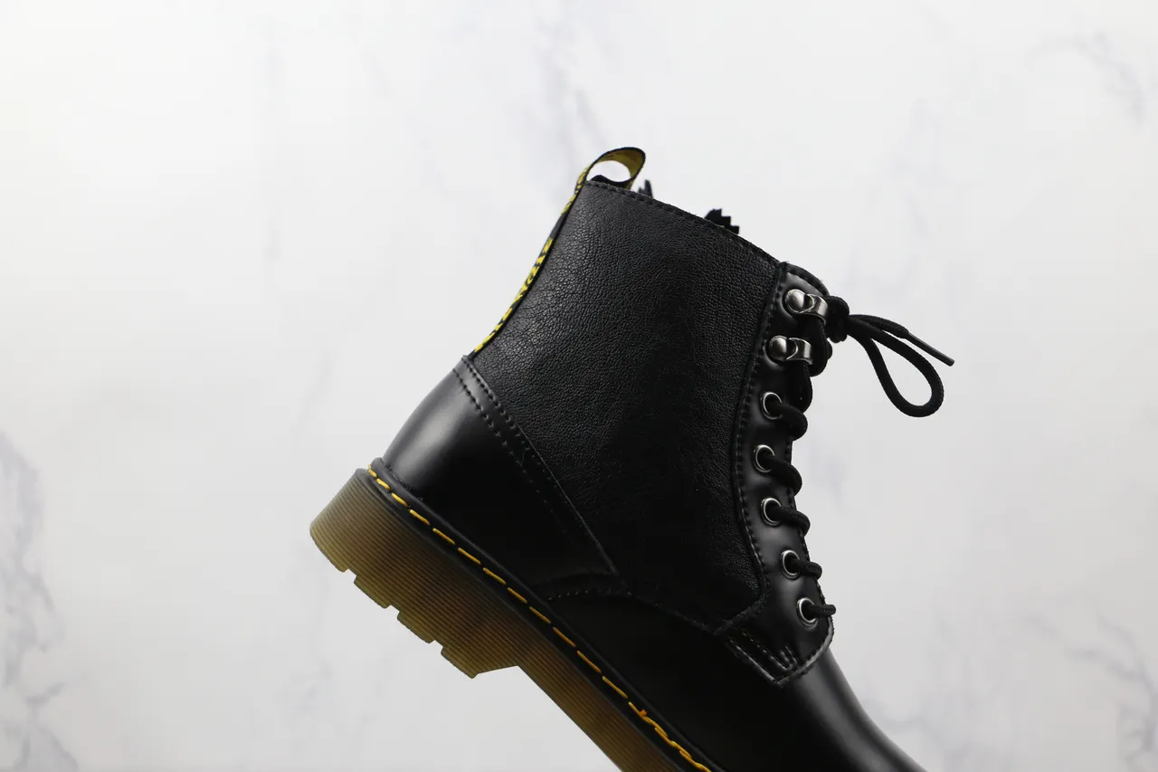 Dr. Martens Black Yellow Smooth Leather Side Zipper Martin Boots 5
