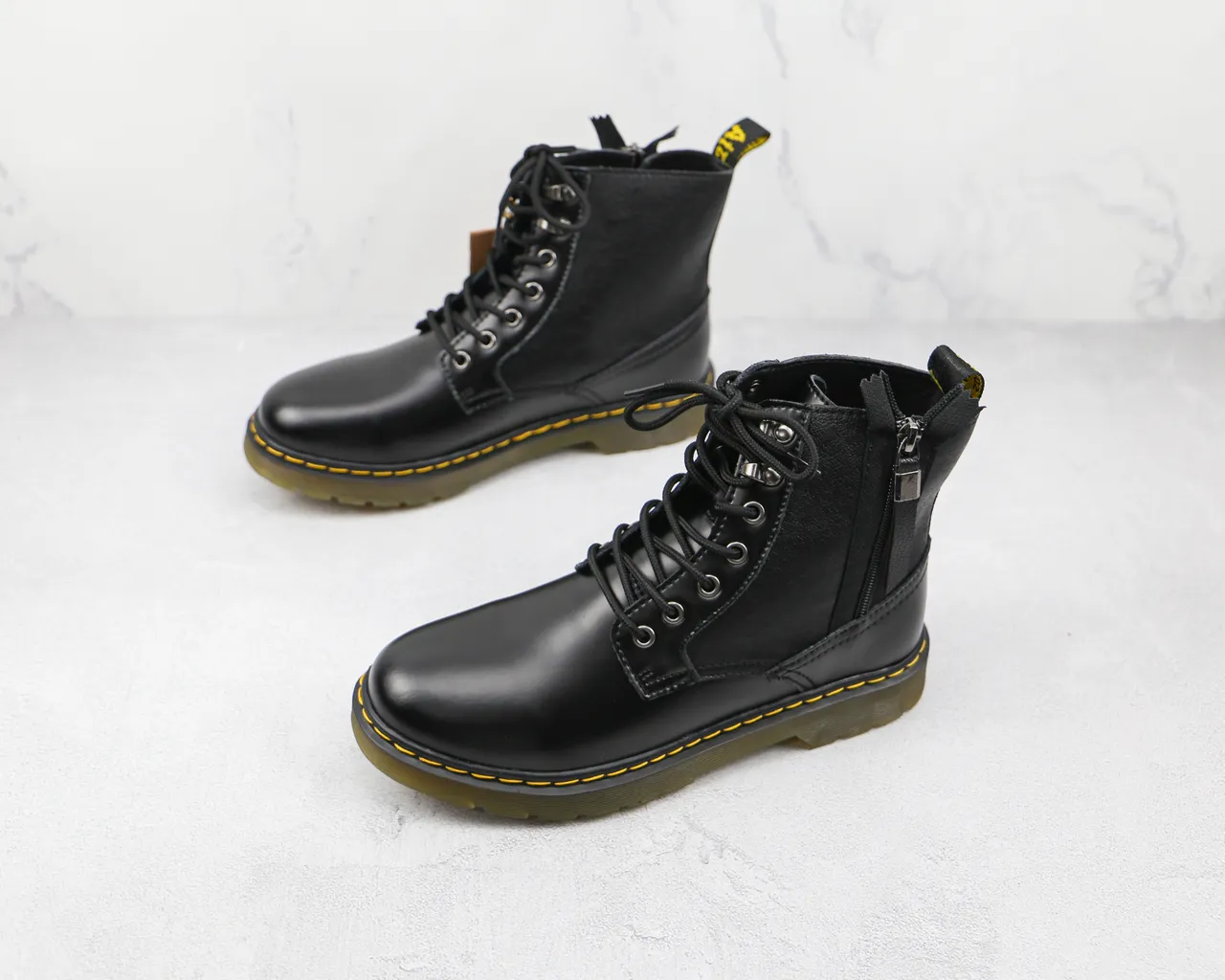 Dr. Martens Black Yellow Smooth Leather Side Zipper Martin Boots 7