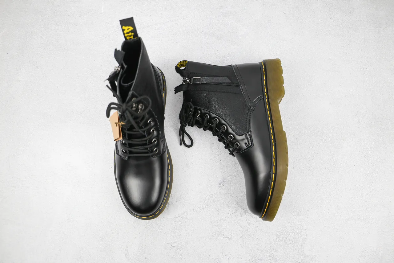 Dr. Martens Black Yellow Smooth Leather Side Zipper Martin Boots 8
