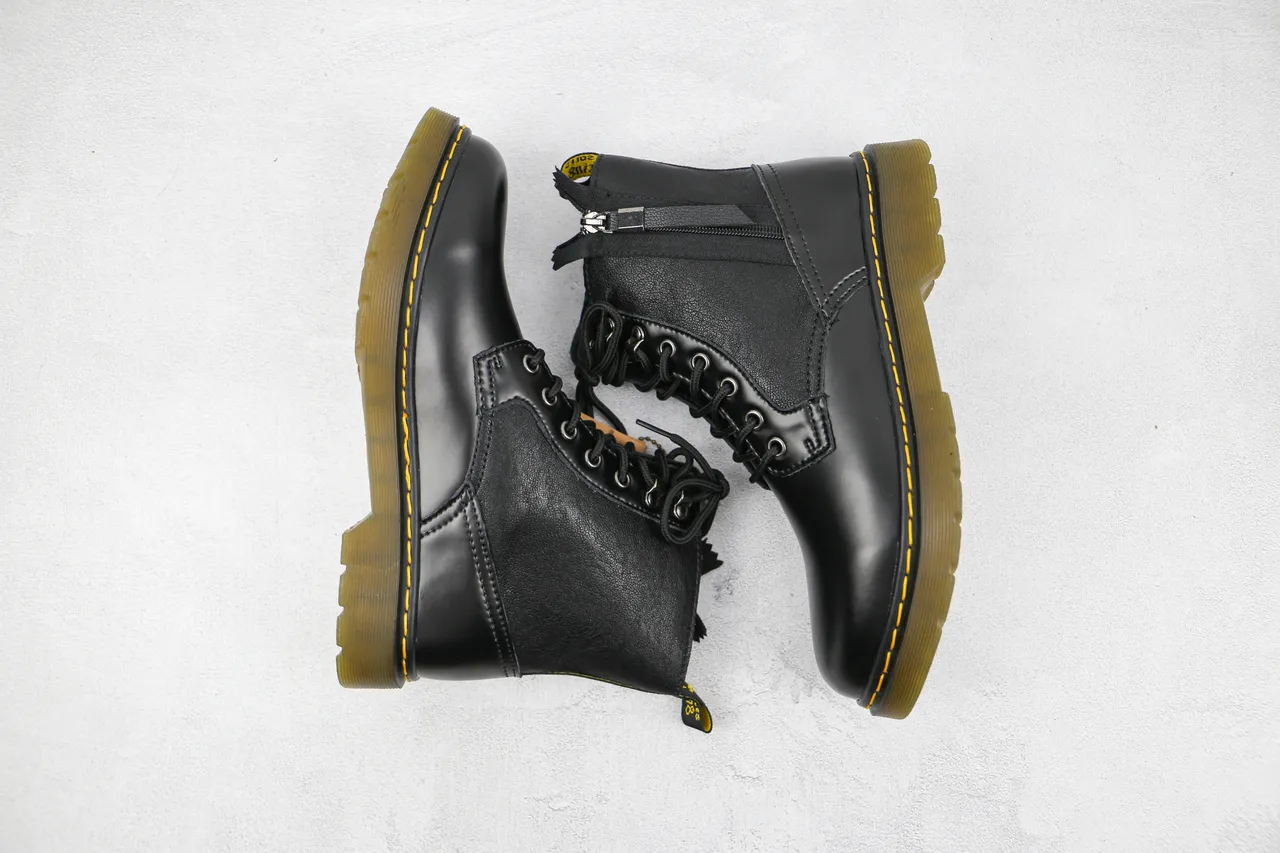 Dr. Martens Black Yellow Smooth Leather Side Zipper Martin Boots 9