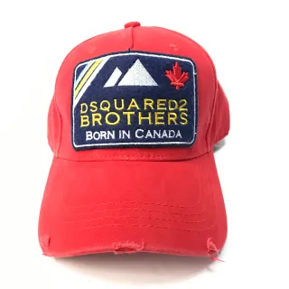 Dsquared2 Brothers Red Navy Distressed Brim Embroidered Patch Baseball Cap