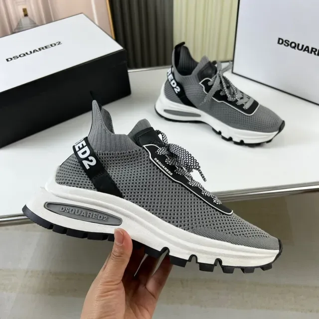 Dsquared2 ICON Gray Black White Grid Lace Lifestyle Sneakers 5