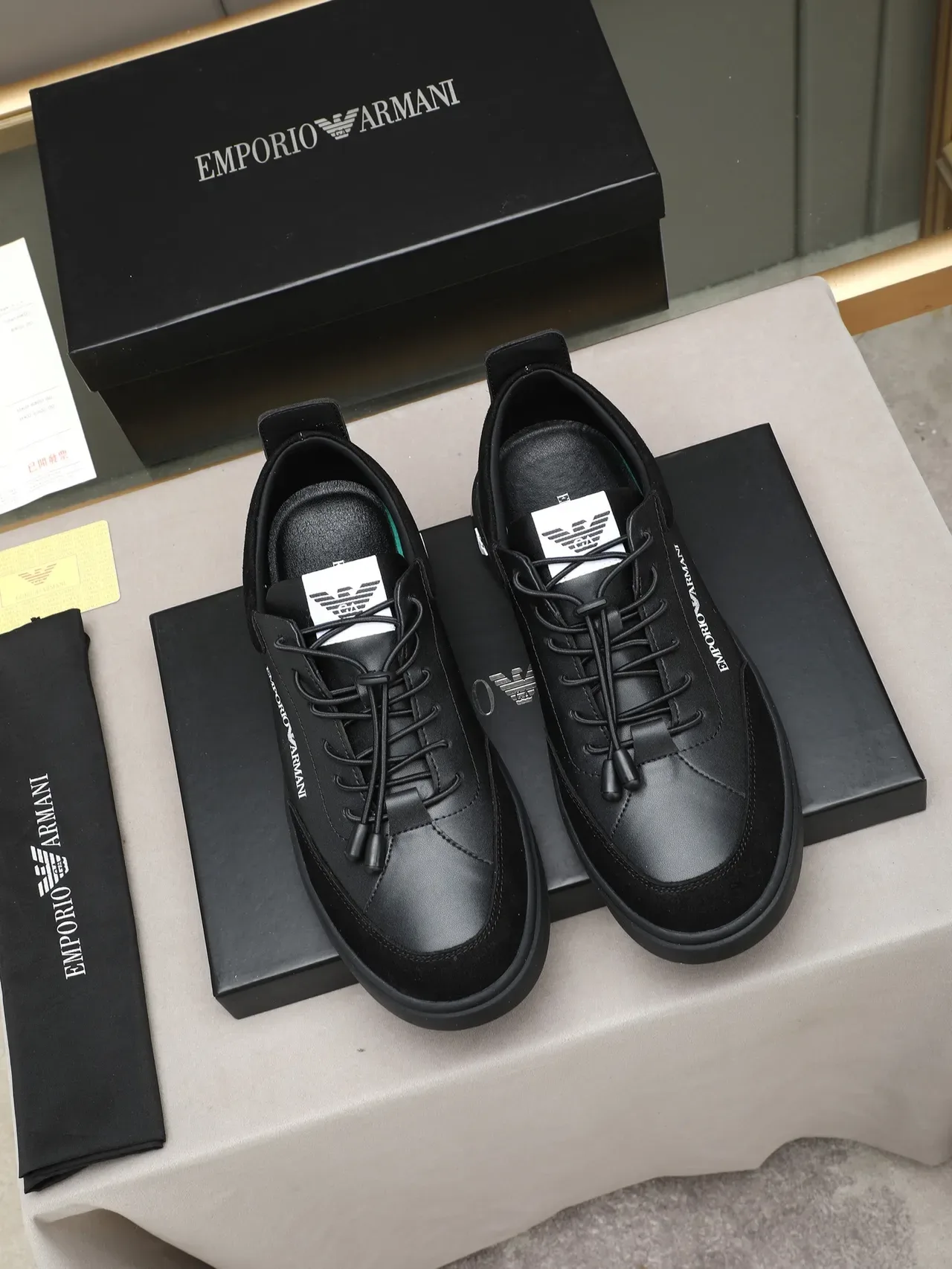 Emporio Armani Black Suede and Leather Lifestyle Sneakers 3