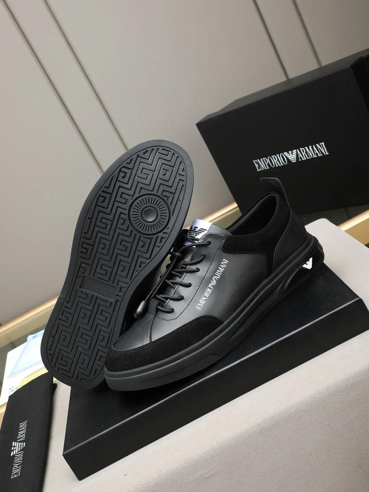 Emporio Armani Black Suede and Leather Lifestyle Sneakers 4