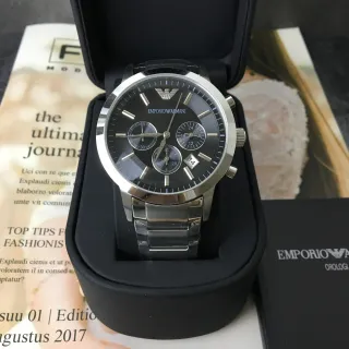 Emporio Armani Chronograph Black Dial Stainless Steel Mechanical Watch