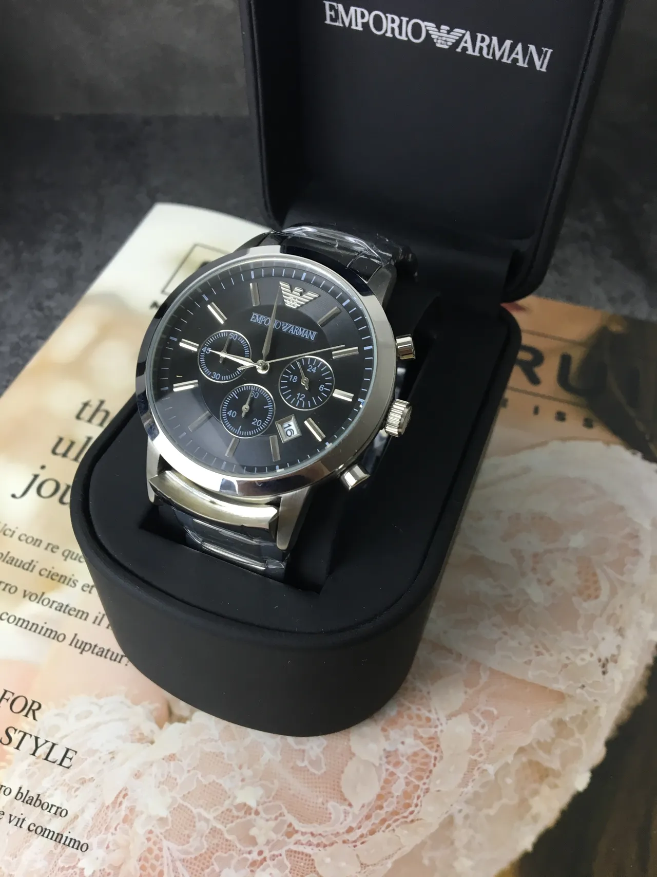 Emporio Armani Chronograph Black Dial Stainless Steel Mechanical Watch 2