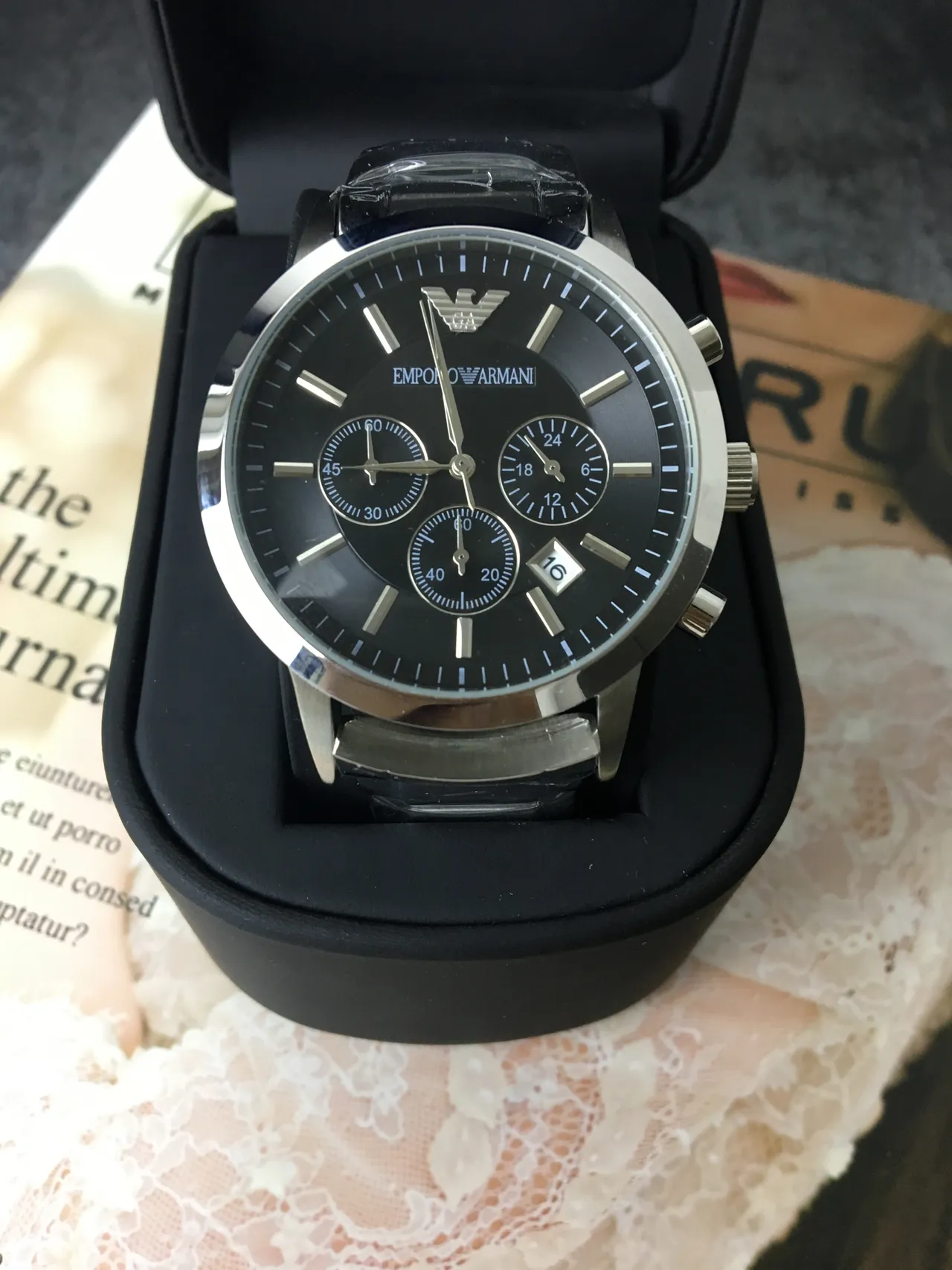 Emporio Armani Chronograph Black Dial Stainless Steel Mechanical Watch 3