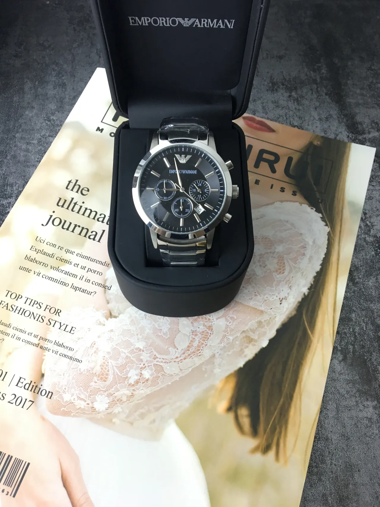 Emporio Armani Chronograph Black Dial Stainless Steel Mechanical Watch 4