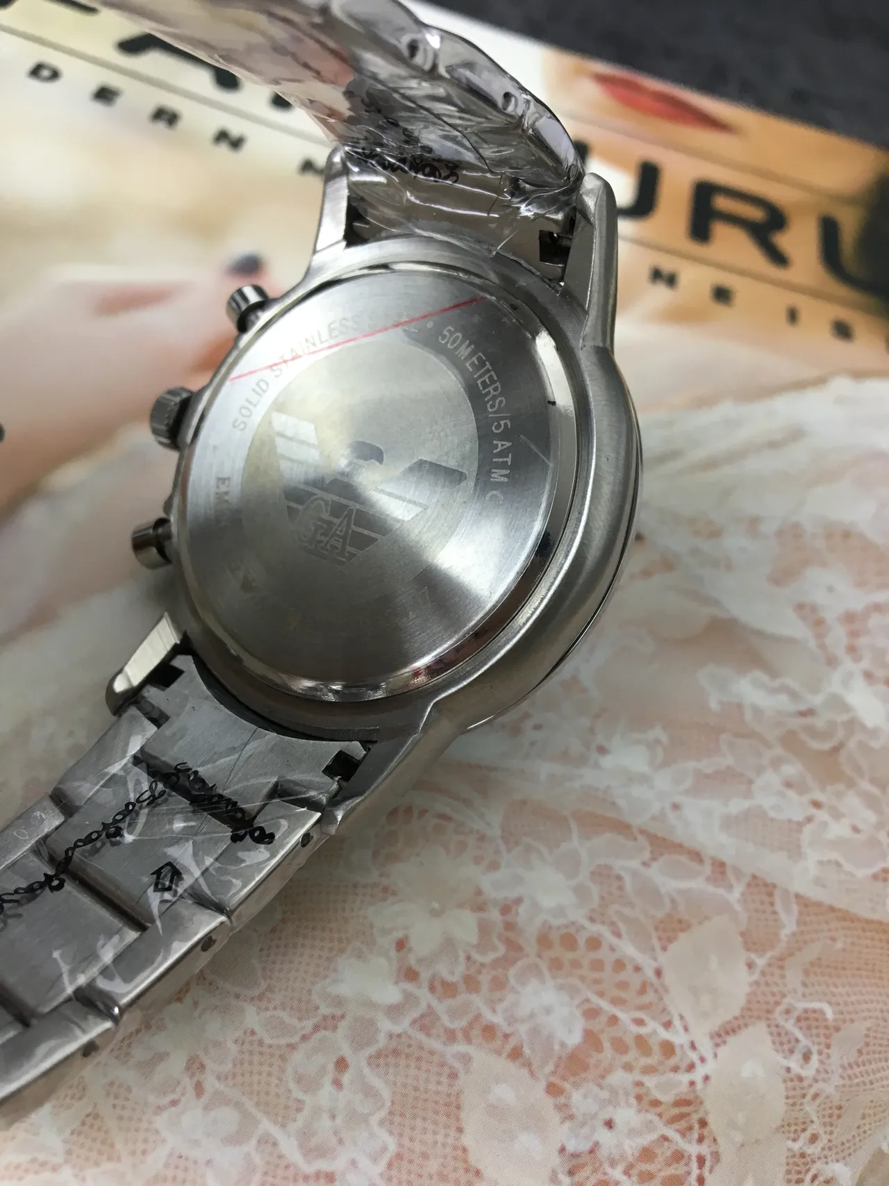 Emporio Armani Chronograph Black Dial Stainless Steel Mechanical Watch 5