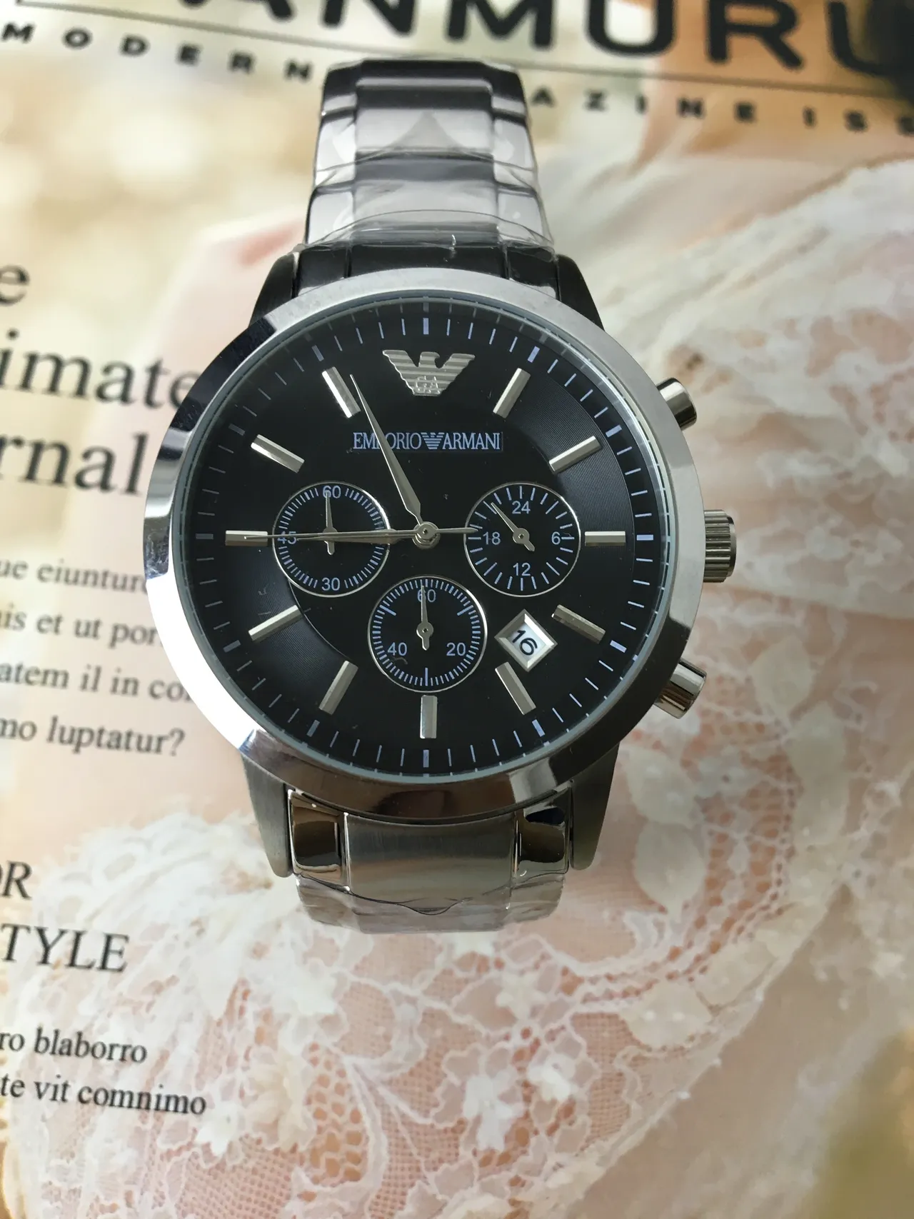 Emporio Armani Chronograph Black Dial Stainless Steel Mechanical Watch 7