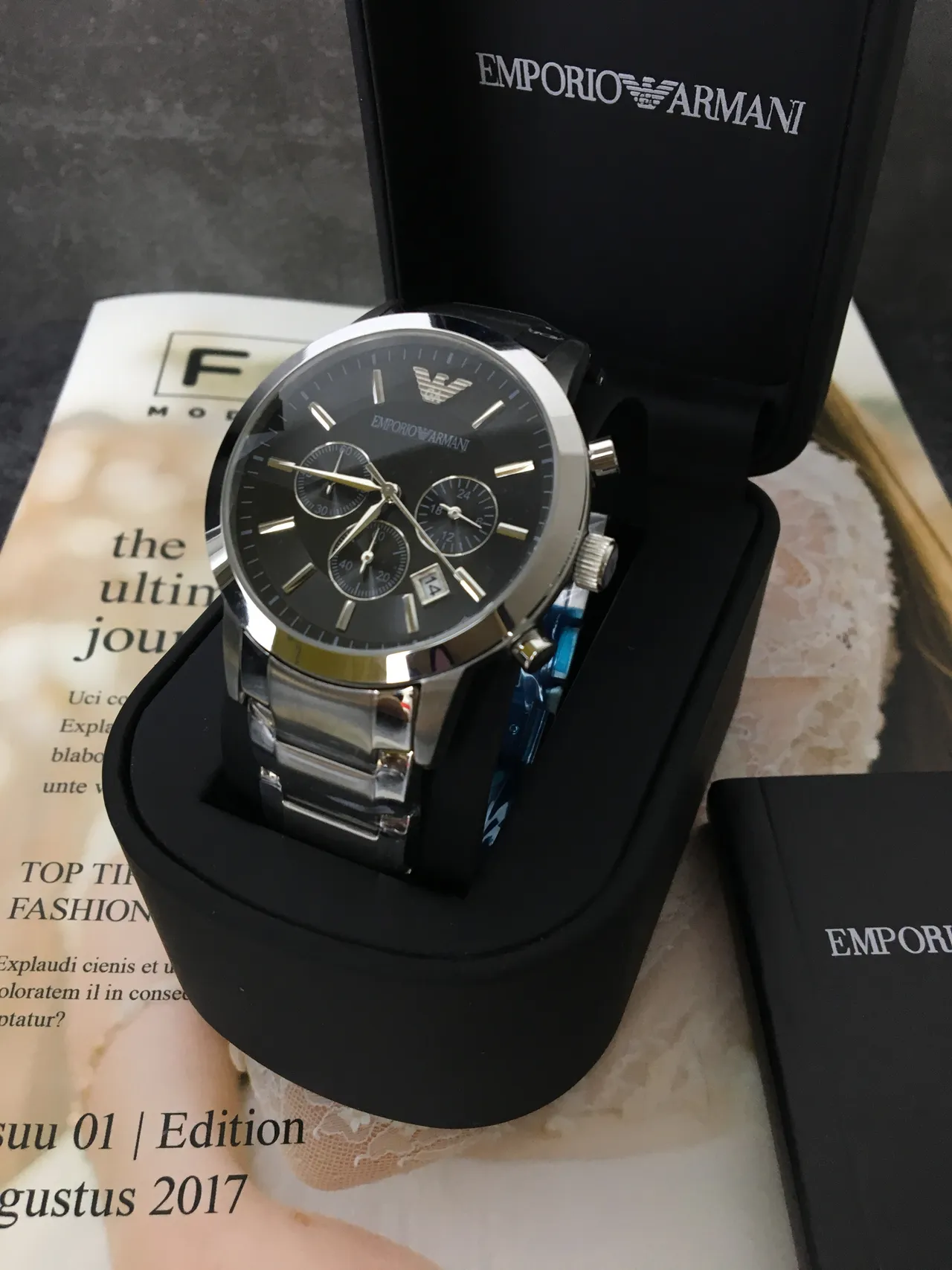 Emporio Armani Chronograph Black Dial Stainless Steel Mechanical Watch 10