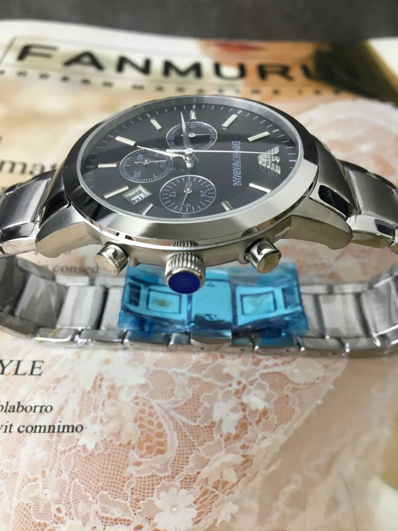 Emporio Armani Chronograph Black Dial Stainless Steel Mechanical Watch 11