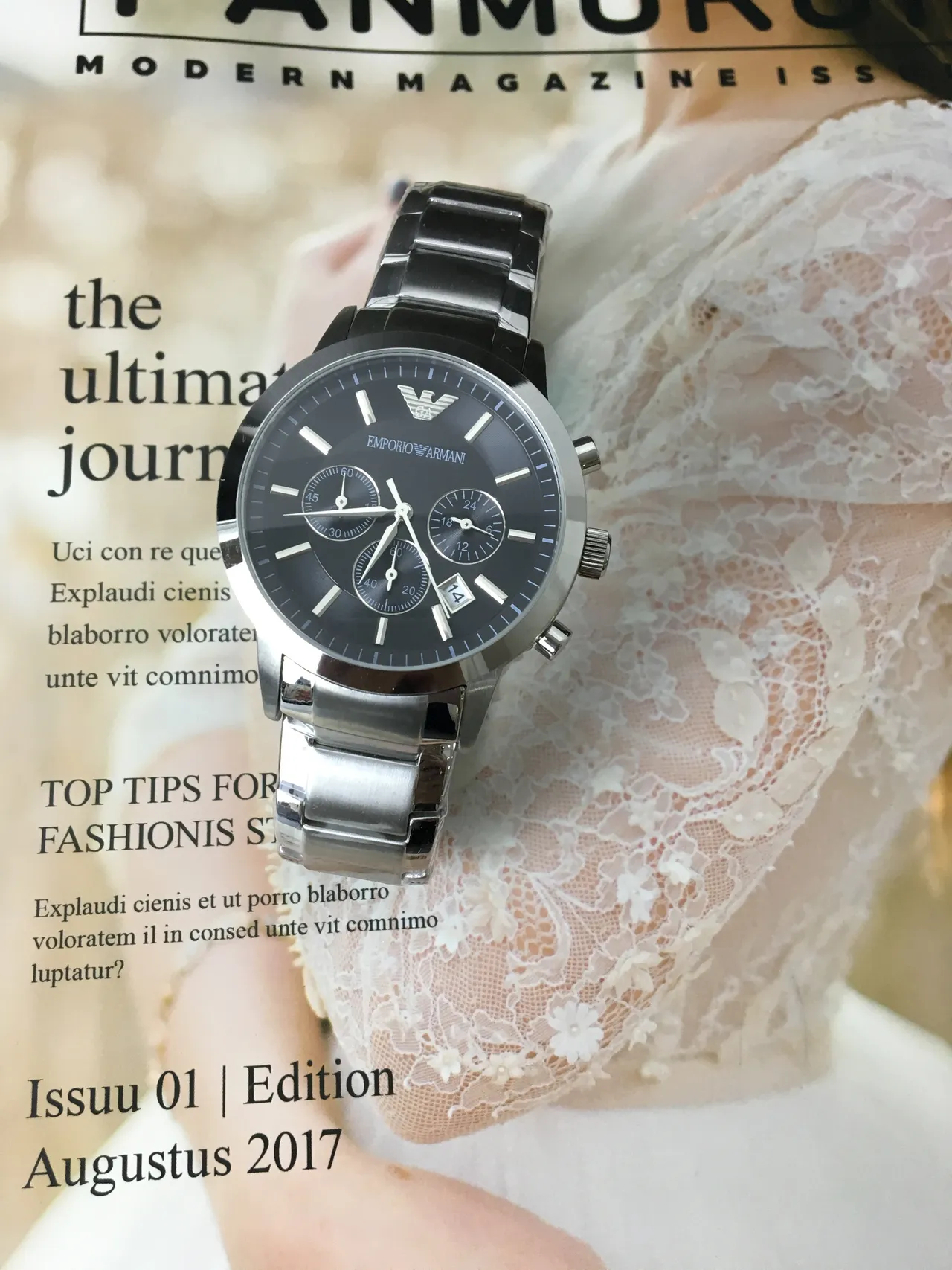 Emporio Armani Chronograph Black Dial Stainless Steel Mechanical Watch 13