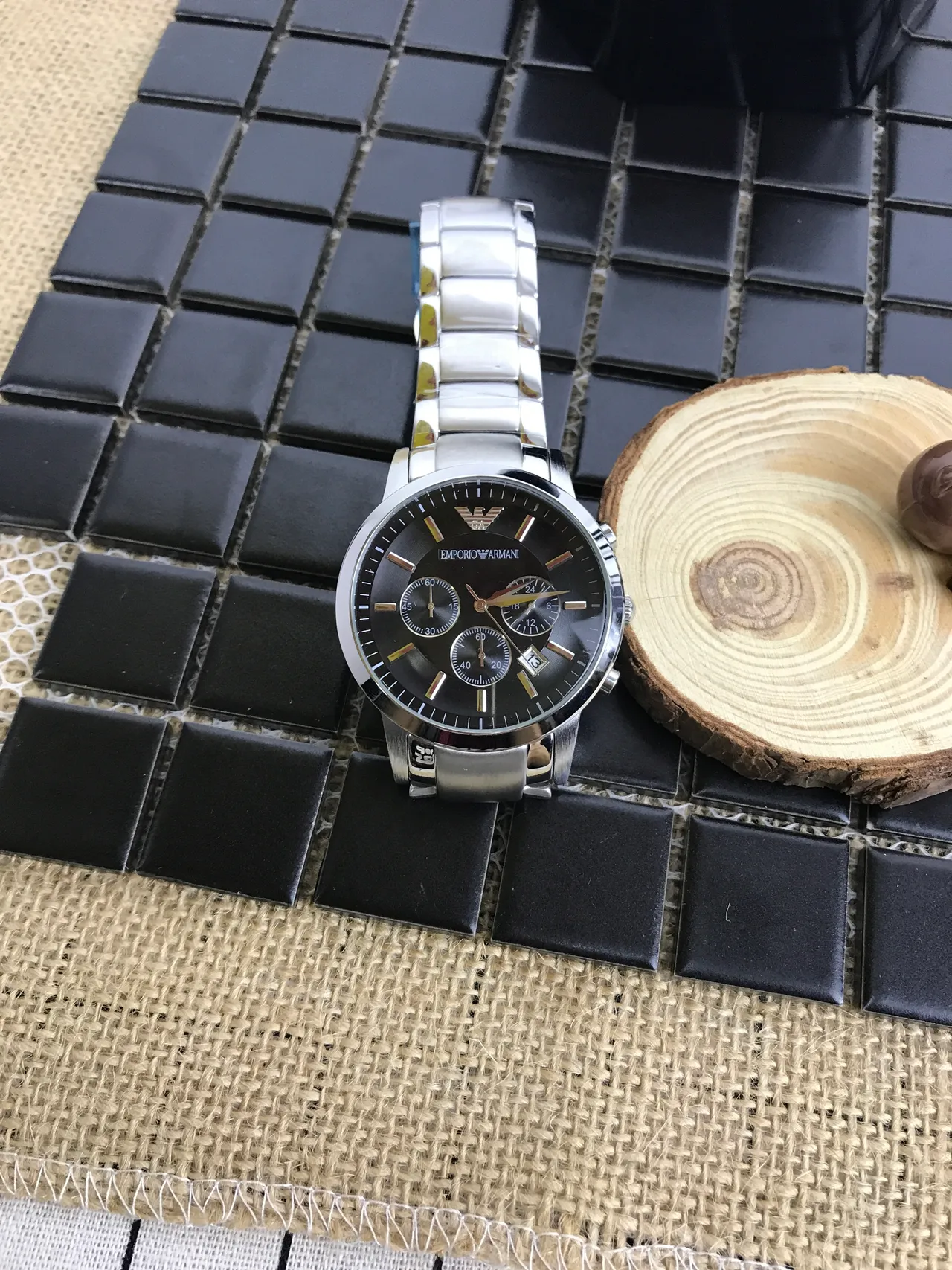 Emporio Armani Chronograph Black Dial Stainless Steel Mechanical Watch 16