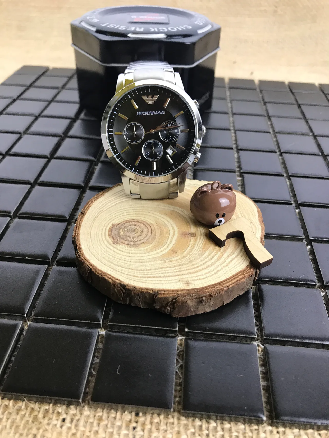 Emporio Armani Chronograph Black Dial Stainless Steel Mechanical Watch 17