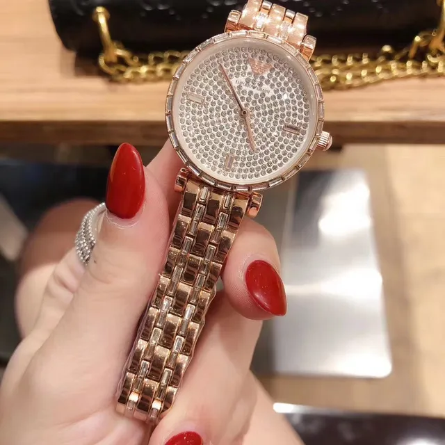 Emporio Armani Crystal-Paved Rose Gold Quartz Watch 7