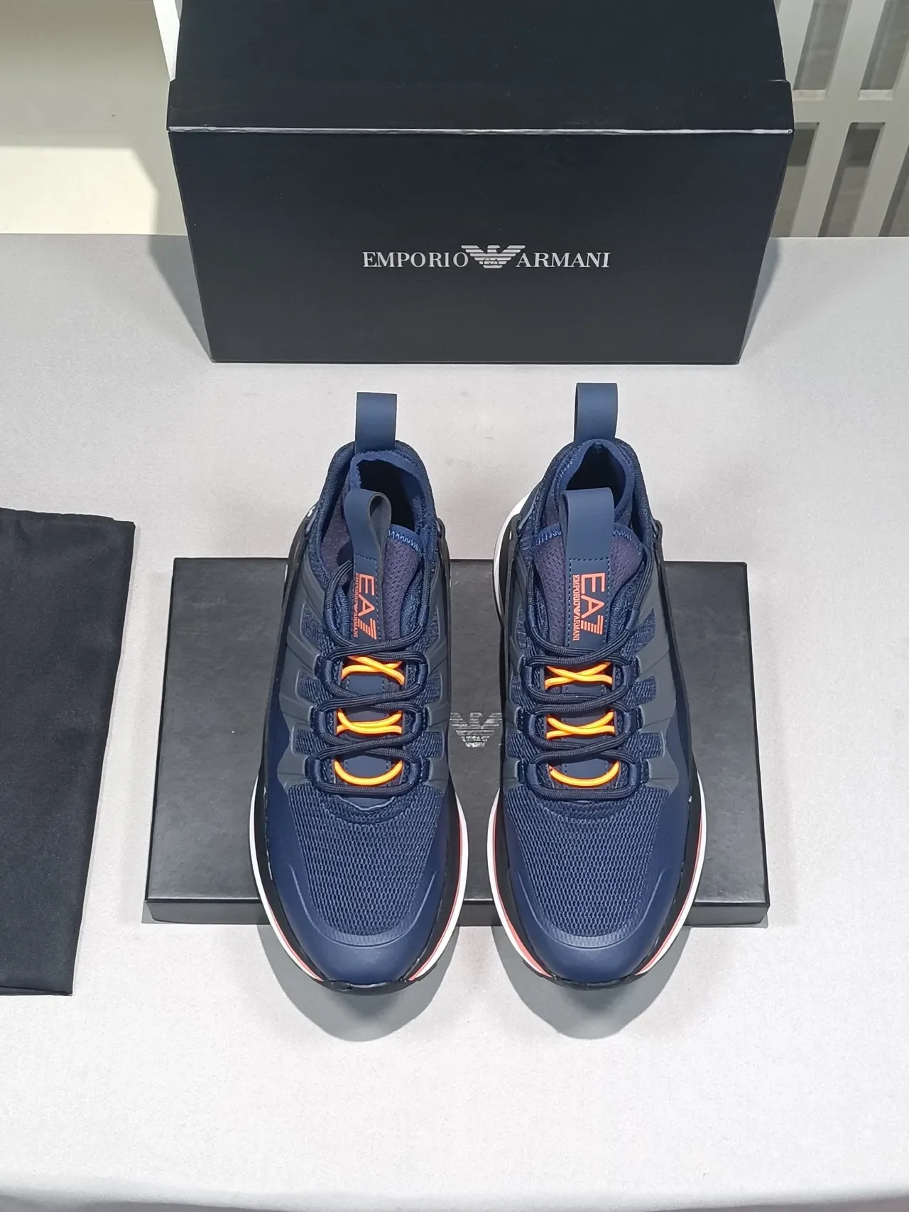 Emporio Armani EA7 Navy Blue and Orange Lifestyle Sneakers 2