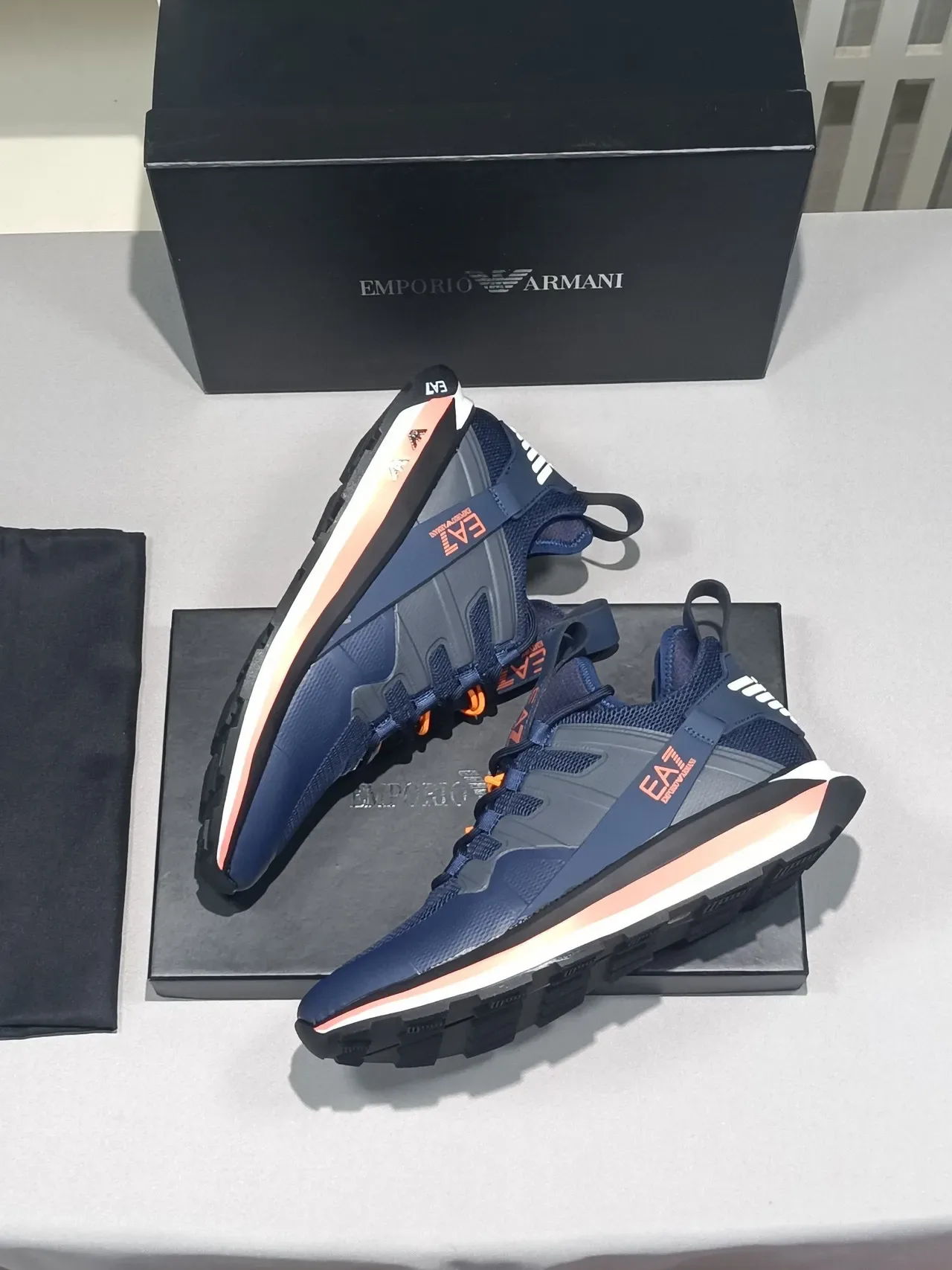 Emporio Armani EA7 Navy Blue and Orange Lifestyle Sneakers 3