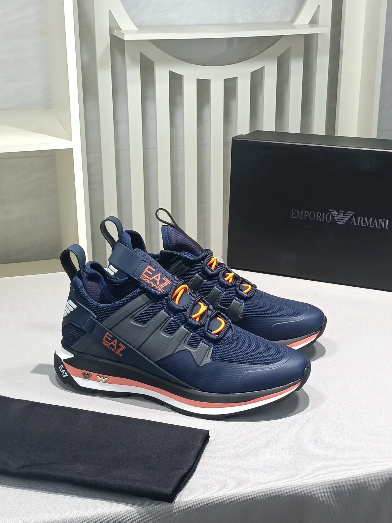 Emporio Armani EA7 Navy Blue and Orange Lifestyle Sneakers 4