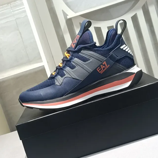 Emporio Armani EA7 Navy Blue and Orange Lifestyle Sneakers 5