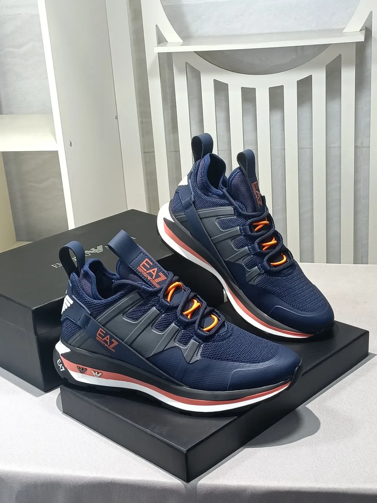 Emporio Armani EA7 Navy Blue and Orange Lifestyle Sneakers 7