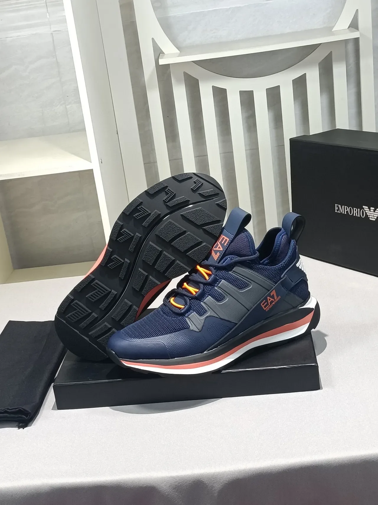 Emporio Armani EA7 Navy Blue and Orange Lifestyle Sneakers 8