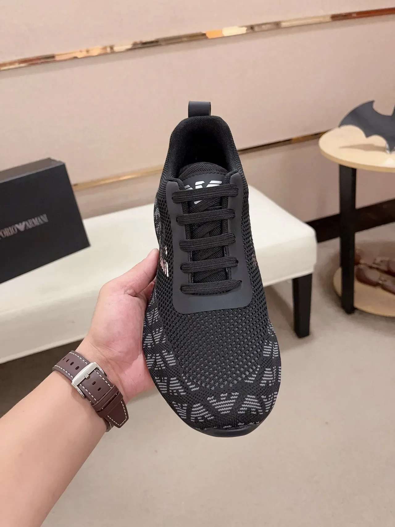 Emporio Armani Knit Monogram Eagle Logo Black Lifestyle Sneakers 2