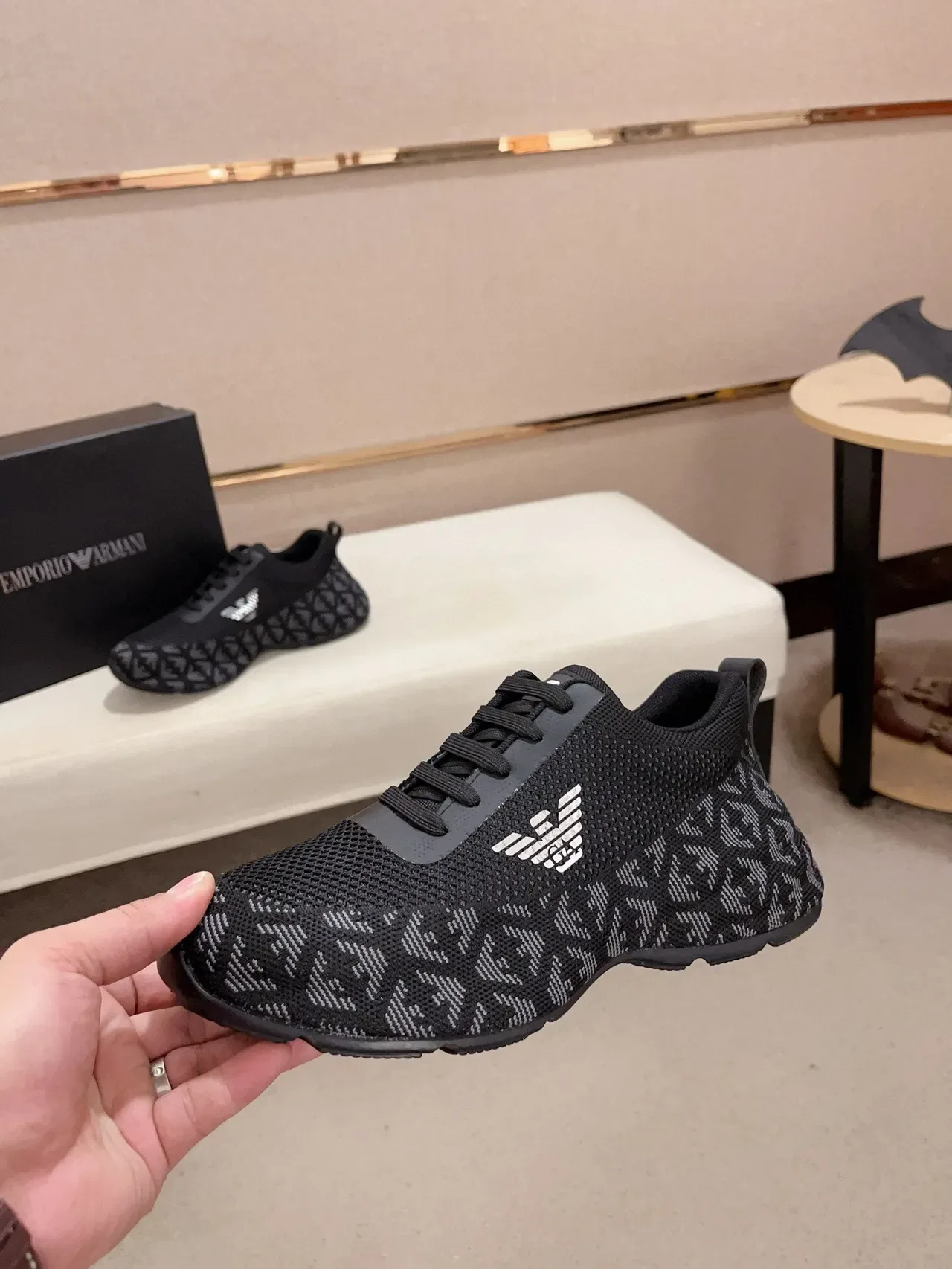 Emporio Armani Knit Monogram Eagle Logo Black Lifestyle Sneakers 3