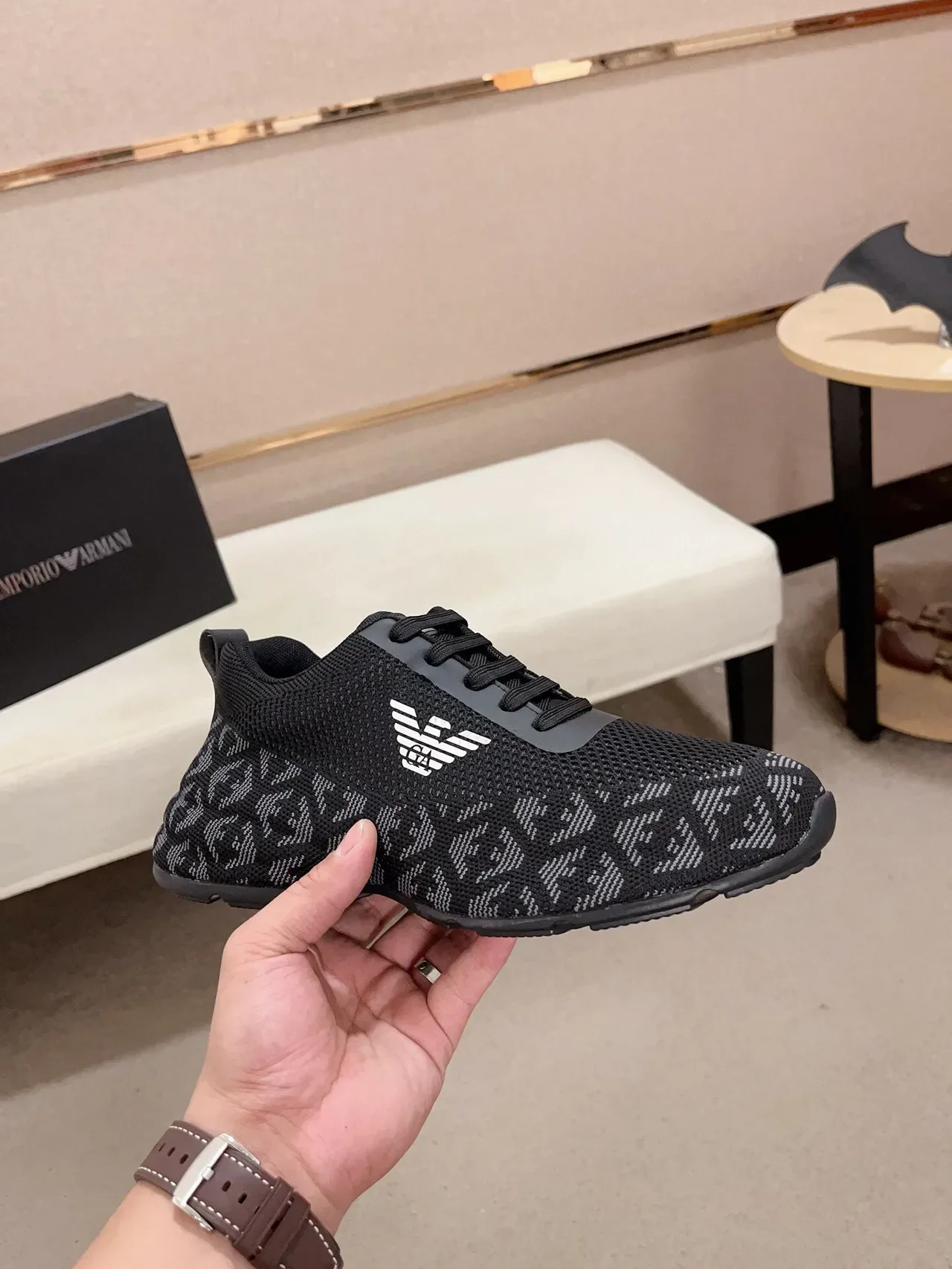 Emporio Armani Knit Monogram Eagle Logo Black Lifestyle Sneakers 4