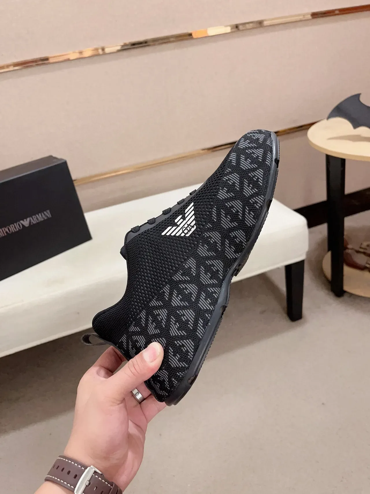 Emporio Armani Knit Monogram Eagle Logo Black Lifestyle Sneakers 5