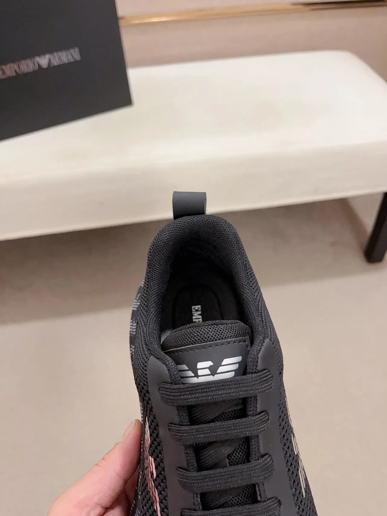 Emporio Armani Knit Monogram Eagle Logo Black Lifestyle Sneakers 6