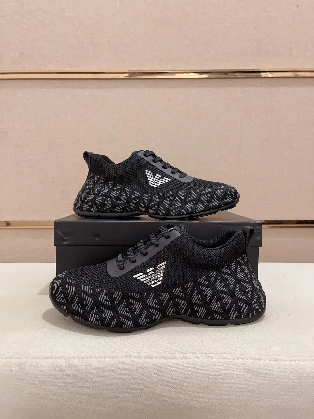 Emporio Armani Knit Monogram Eagle Logo Black Lifestyle Sneakers 7