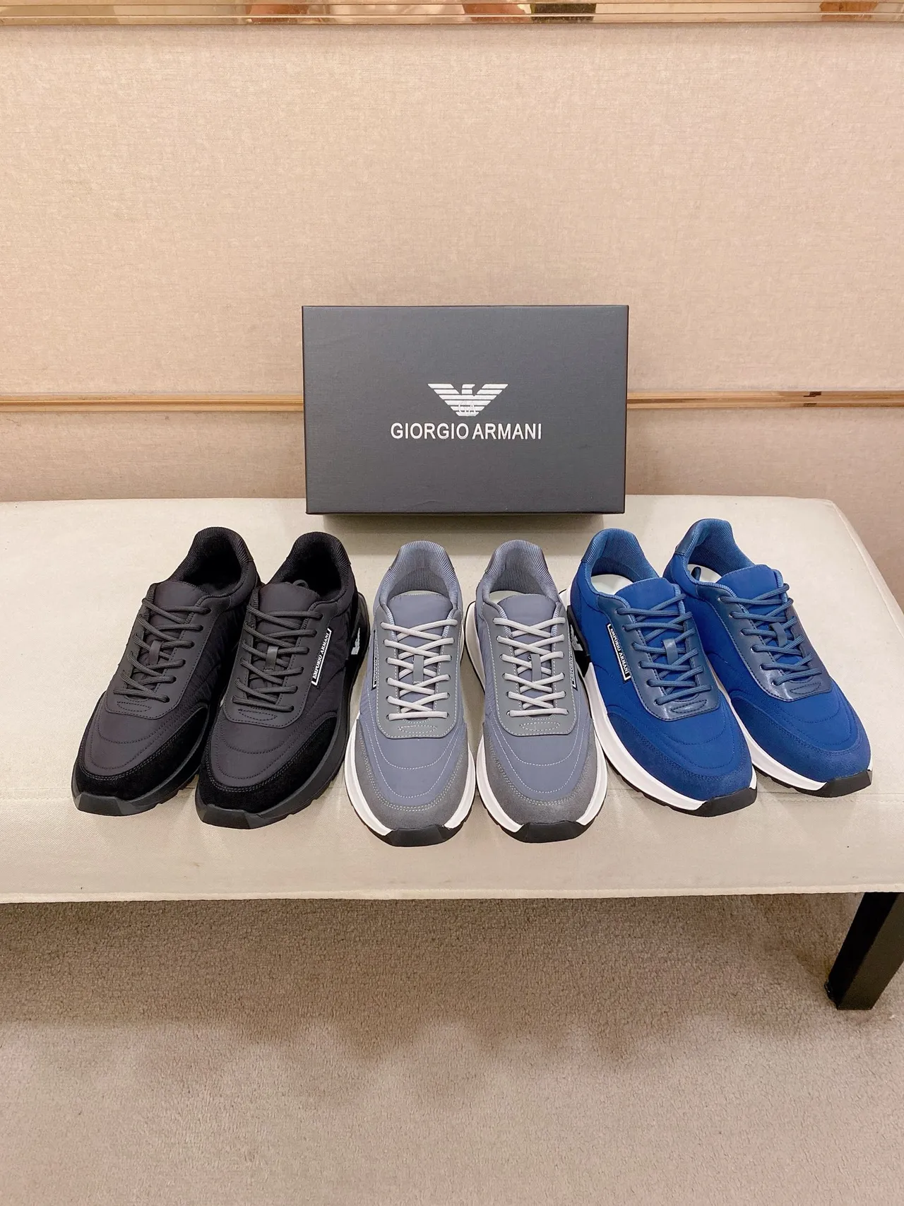 Emporio Armani Monochrome Mixed-Material Lifestyle Sneakers 2
