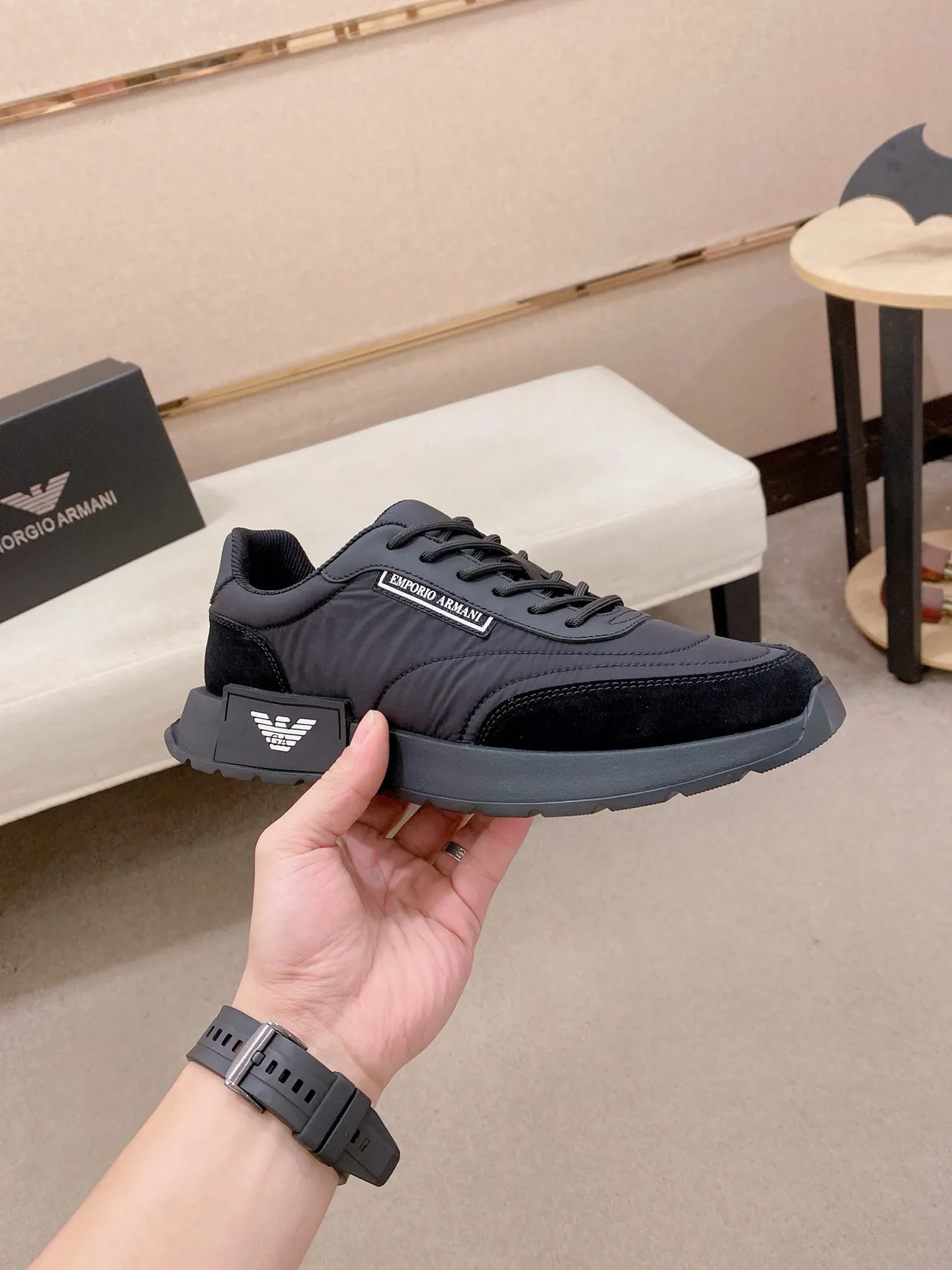 Emporio Armani Monochrome Mixed-Material Lifestyle Sneakers 5