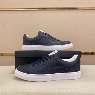 Emporio Armani Navy White Cuir Empeigne Gravé Logo Aigle Lifestyle Sneakers