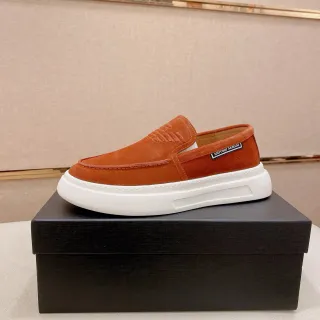 Emporio Armani Orange White Suede Upper Embossed Eagle Logo Loafer
