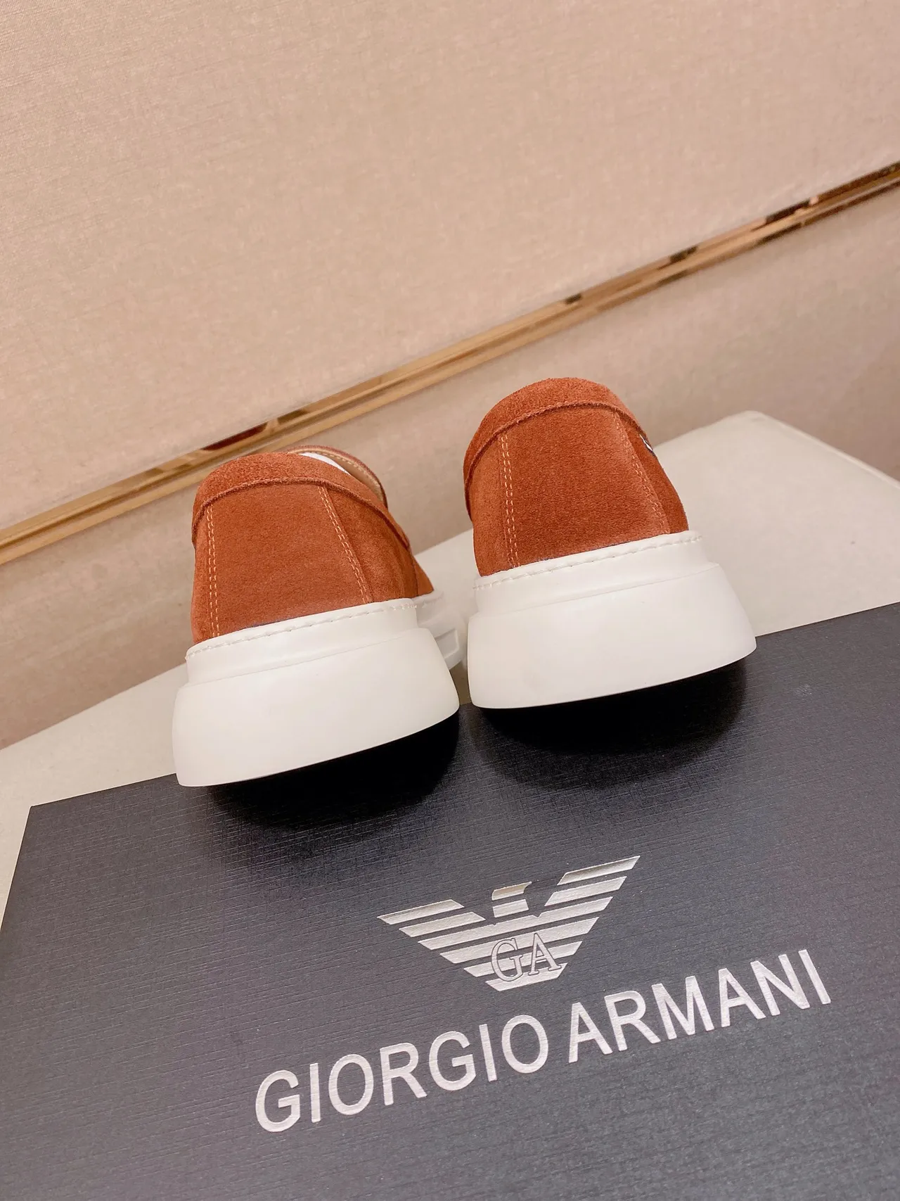 Emporio Armani Orange White Suede Upper Embossed Eagle Logo Loafer 3