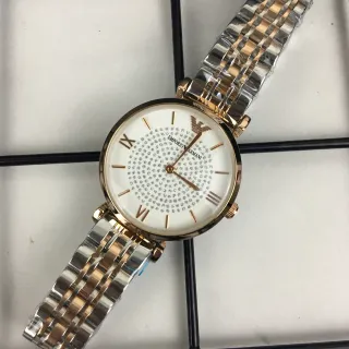 Emporio Armani Silver Gold Two-Tone Stainless Steel Crystal-Dial Quartz Watch