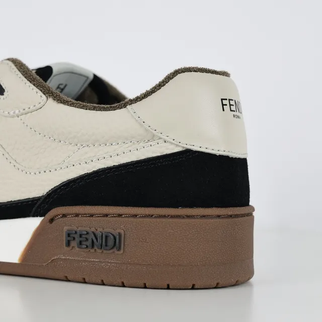 Fendi بيج أسود طبقات جلد و سويد مطبوع جانب نمط أسلوب حياة حذاء رياضي 4