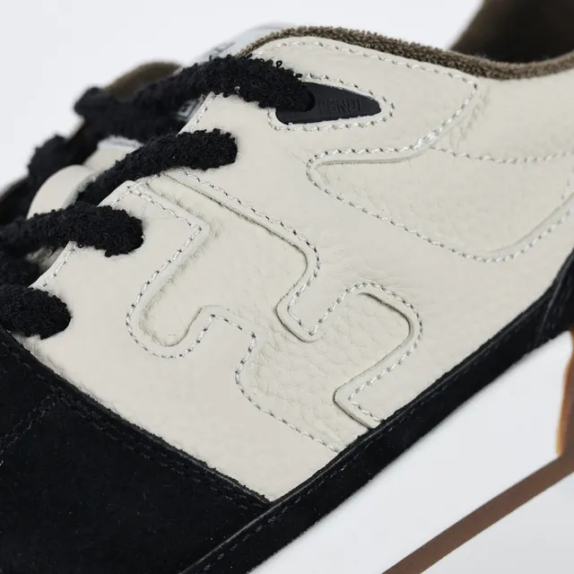 Fendi بيج أسود طبقات جلد و سويد مطبوع جانب نمط أسلوب حياة حذاء رياضي 6