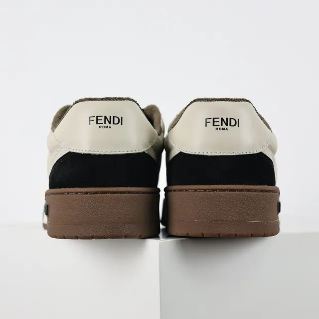 Fendi بيج أسود طبقات جلد و سويد مطبوع جانب نمط أسلوب حياة حذاء رياضي 8