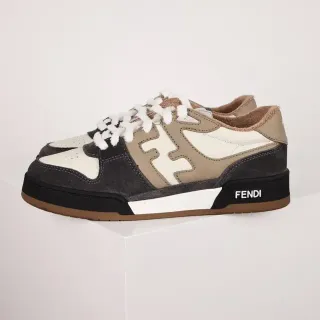 Fendi Beige Black Layered Suede And Leather Upper Oversized FF Logo Lifestyle Sneakers